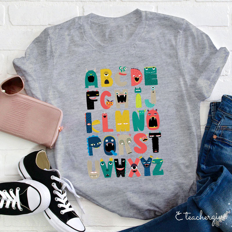 Cartoon Monster Alphabet Teacher T-Shirt