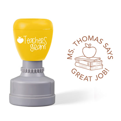 Personalized Name Great Job Book Apple Teacher Stamp