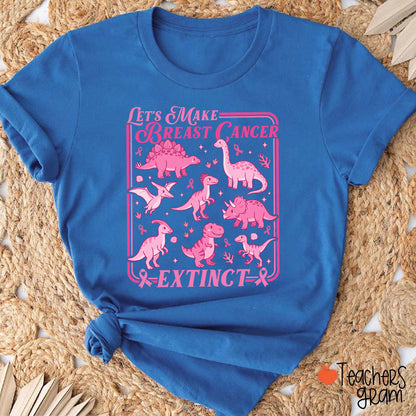 Breast Cancer Extinct Dinosaur Pink Ribbon Support Teacher T-Shirt