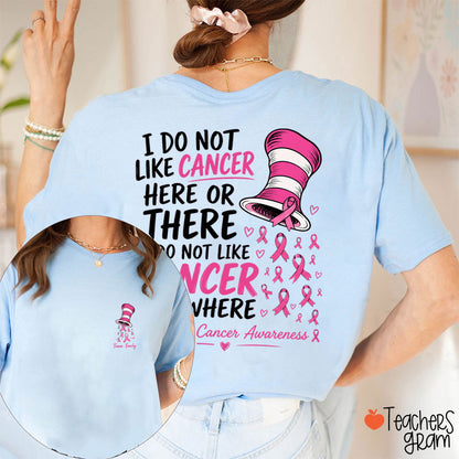 Personalized Team Name Pink Ribbon Striped Hat Teacher Two Sided T-Shirt