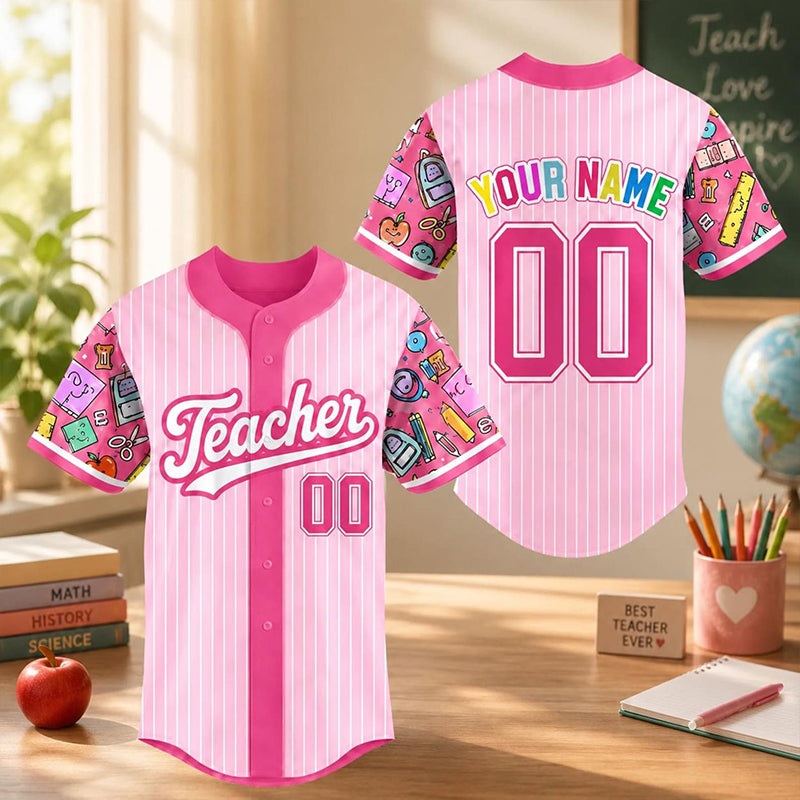 Personalized Teacher Name School Supply Sleeve Print Baseball Jersey