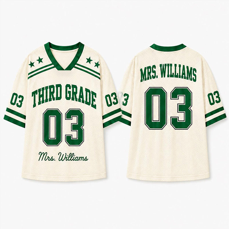 Personalized Grade And Name Preppy Solid First Day Teacher Mesh Jersey