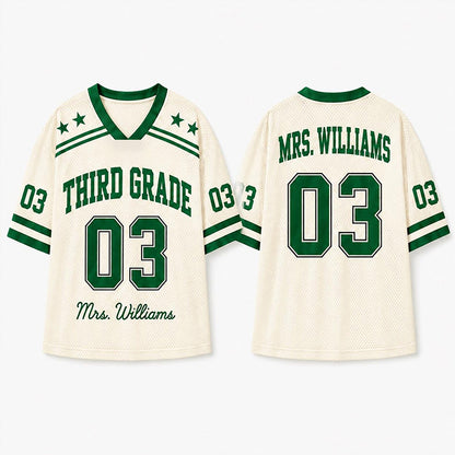 Personalized Grade And Name Preppy Solid First Day Teacher Mesh Jersey