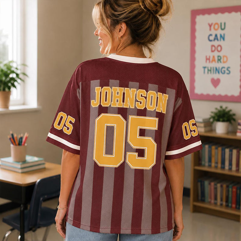 Personalized Grade Name And Number Vertical Stripe Teacher Mesh Jersey