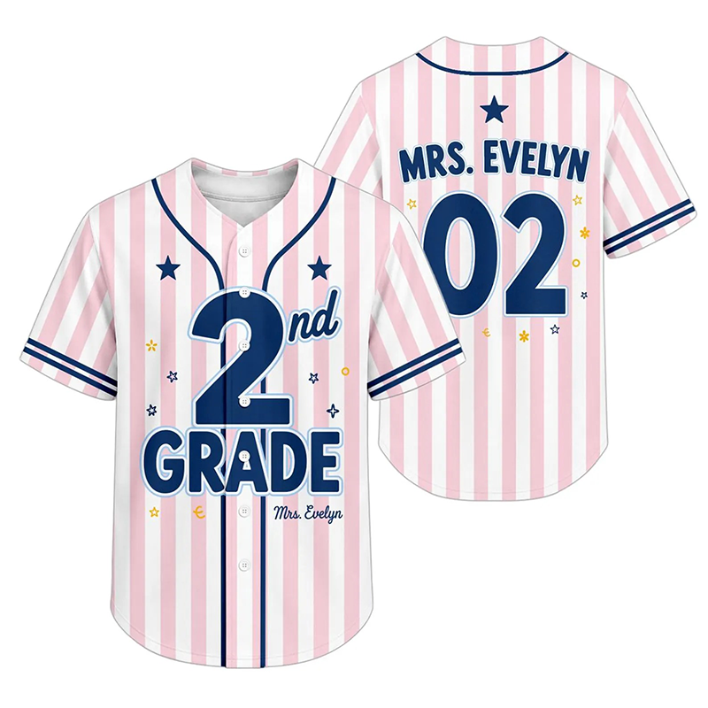 Personalized Grade And Name Striped Teacher Baseball Jersey