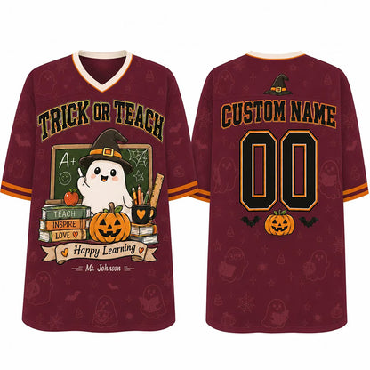 Personalized Teacher Name Ghost Halloween Teacher Mesh Jersey