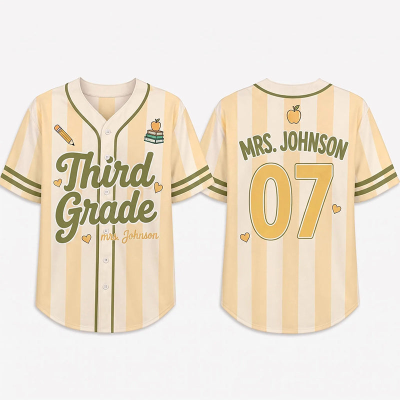 Personalized Grade Name Number Vertical Striped Mesh Teacher Baseball Jersey