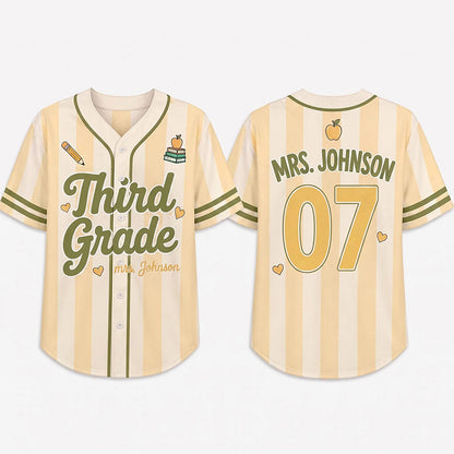 Personalized Grade Name Number Vertical Striped Mesh Teacher Baseball Jersey