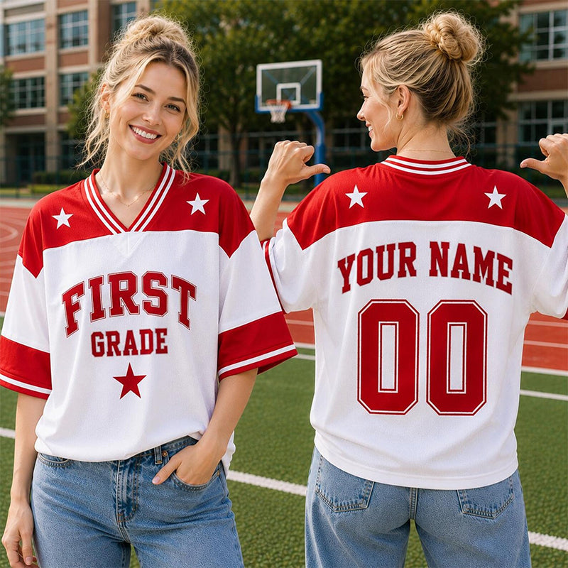Personalized Grade And Name Star Graphic Teacher Mesh Jersey