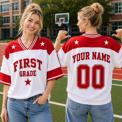 Personalized Grade And Name Star Graphic Teacher Mesh Jersey