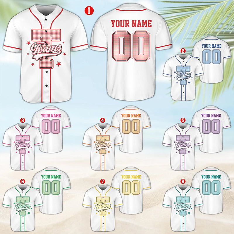 Personalized Mascot Initial Gingham Star Teacher Baseball Jersey