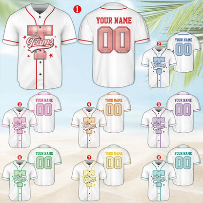 Personalized Mascot Initial Gingham Star Teacher Baseball Jersey