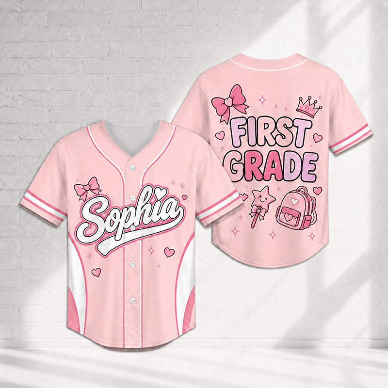 Personalized Name And Grade Coquette Bow Class Baseball Jersey