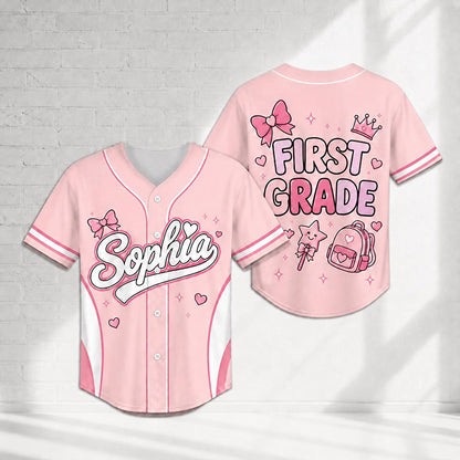 Personalized Name And Grade Coquette Bow Class Baseball Jersey