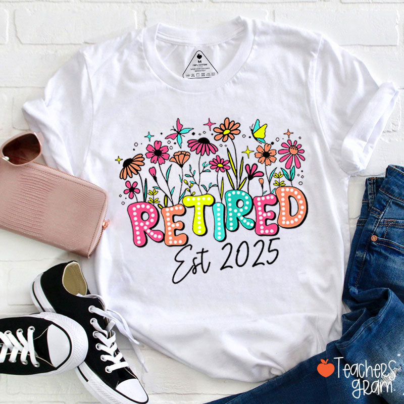 Personalized Retired Est Flower Teacher T-Shirt