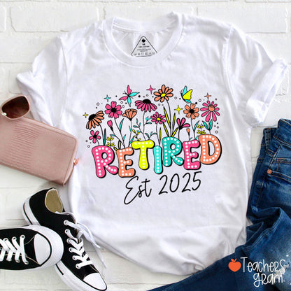 Personalized Retired Est Flower Teacher T-Shirt