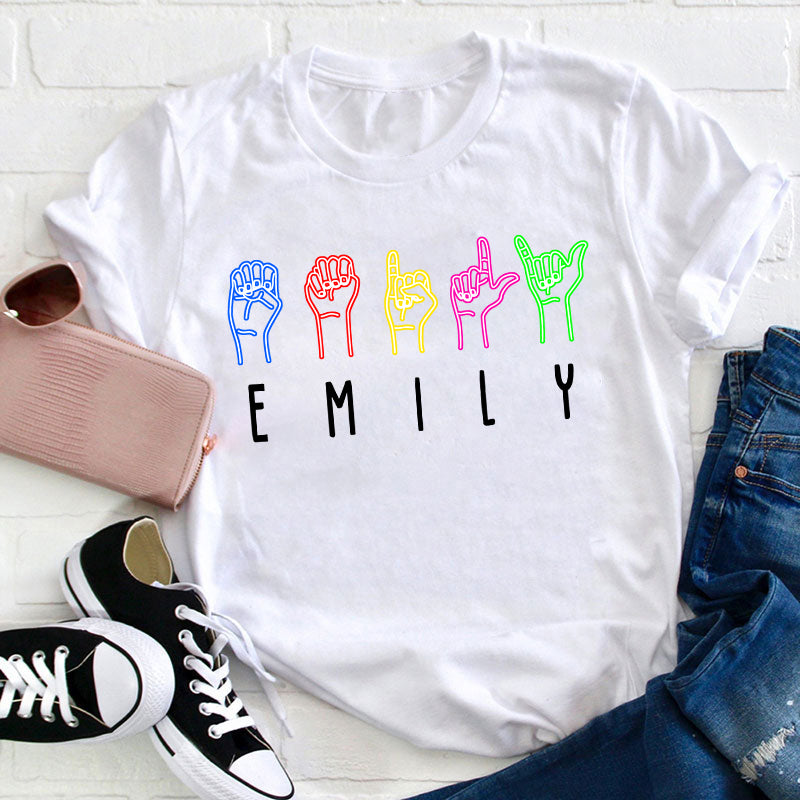 Personalized Name Alphabet Sign Language Teacher T-Shirt