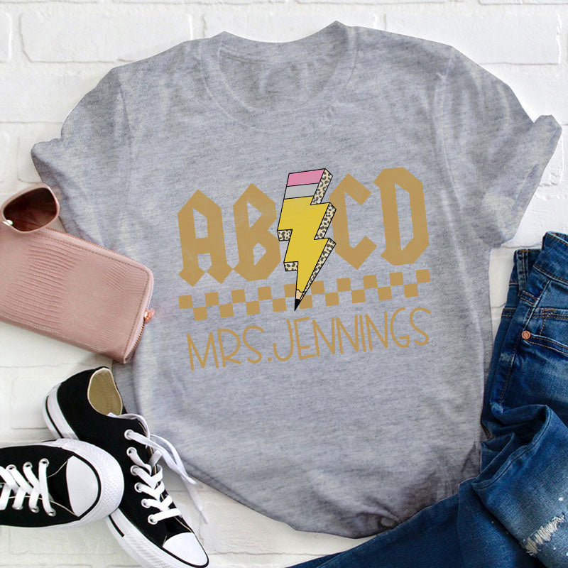 Personalized Name Alphabet And Lightning Pencil Teacher T-Shirt