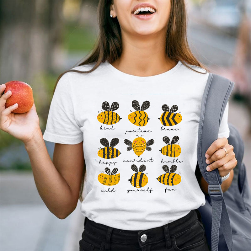 Bee Kind Positive Brave Happy Confident Humble Teacher T-Shirt