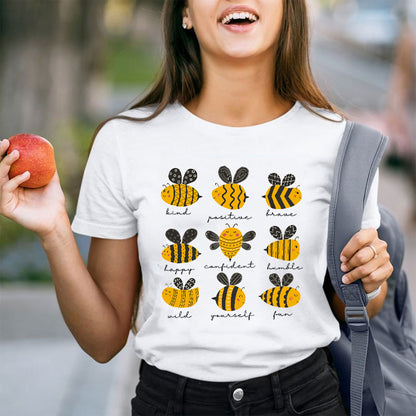 Bee Kind Positive Brave Happy Confident Humble Teacher T-Shirt