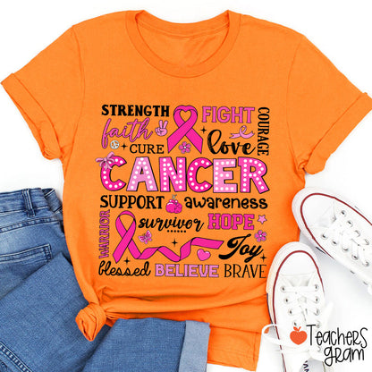 Strength Fight Love Cancer Breast Cancer Awareness Teacher T-Shirt