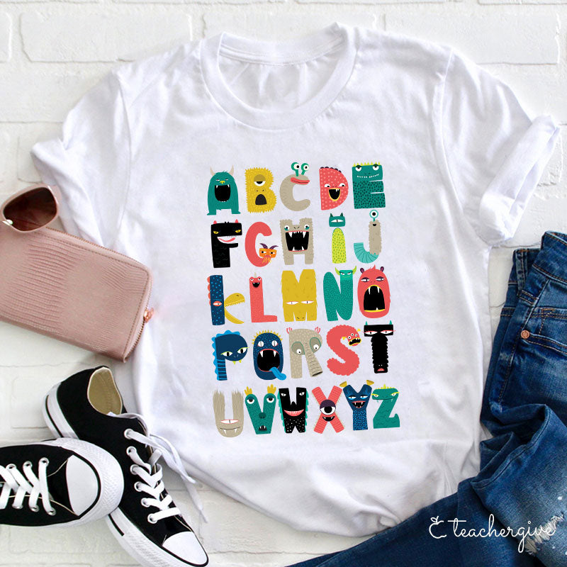 Cartoon Monster Alphabet Teacher T-Shirt