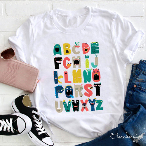Cartoon Monster Alphabet Teacher T-Shirt