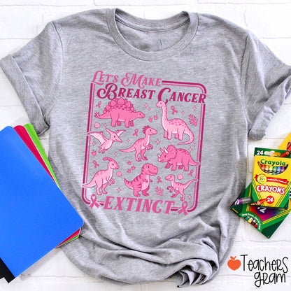 Breast Cancer Extinct Dinosaur Pink Ribbon Support Teacher T-Shirt