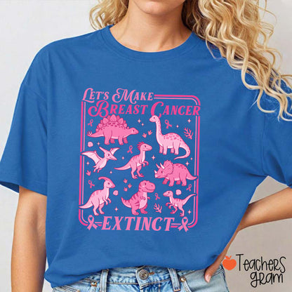 Breast Cancer Extinct Dinosaur Pink Ribbon Support Teacher T-Shirt