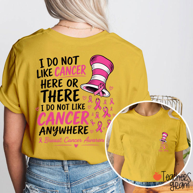 Personalized Team Name Pink Ribbon Striped Hat Teacher Two Sided T-Shirt