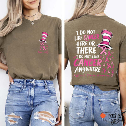 Personalized Team Name Pink Ribbon Striped Hat Teacher Two Sided T-Shirt