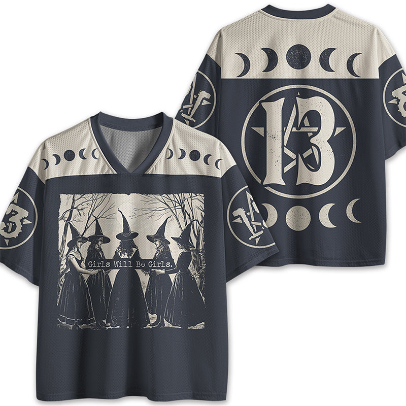 Girls Will Be Girls Witch Halloween Party Teacher Mesh Jersey