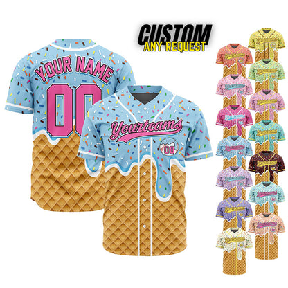 Personalized Name Preppy Ice Cream Waffle Sprinkles Custom Baseball Jersey