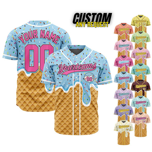 Personalized Name Preppy Ice Cream Waffle Sprinkles Custom Baseball Jersey