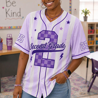 Personalized Grade And Name Preppy Stripes Check Number First Day Teacher Mesh Jersey