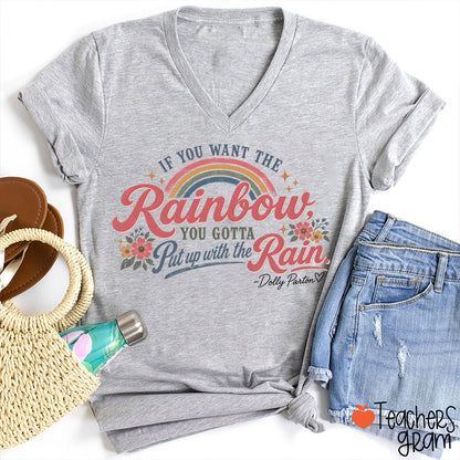 Dolly Rainbow Quote Floral Teacher V-Neck T-Shirt