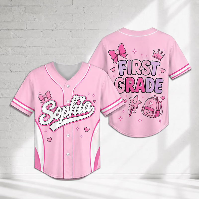 Personalized Name And Grade Coquette Bow Class Baseball Jersey