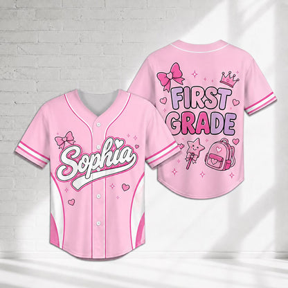 Personalized Name And Grade Coquette Bow Class Baseball Jersey
