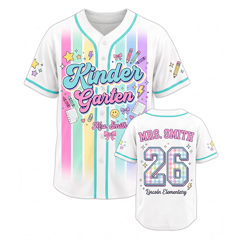 Personalized Grade And Name Colorful Stripes Teacher Baseball Jersey