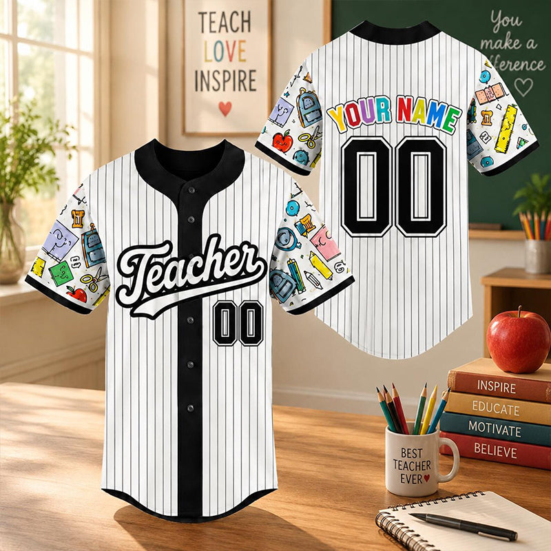 Personalized Teacher Name School Supply Sleeve Print Baseball Jersey