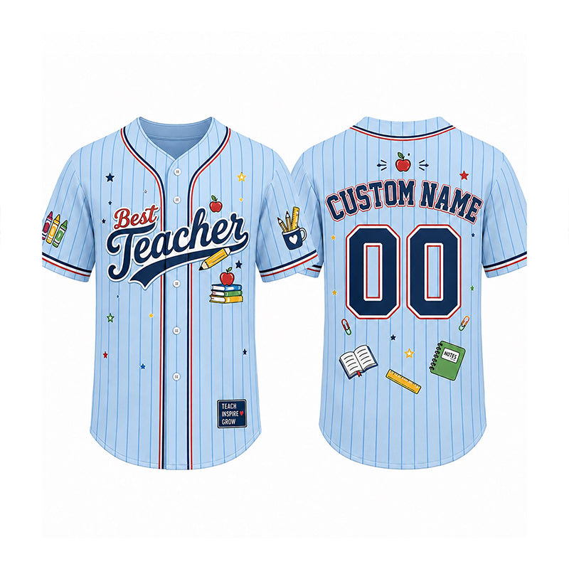 Personalized Team School Stuff Preppy Stripes Teacher Baseball Jersey