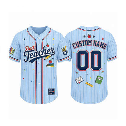 Personalized Team School Stuff Preppy Stripes Teacher Baseball Jersey