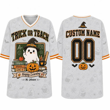 Personalized Teacher Name Ghost Halloween Teacher Mesh Jersey