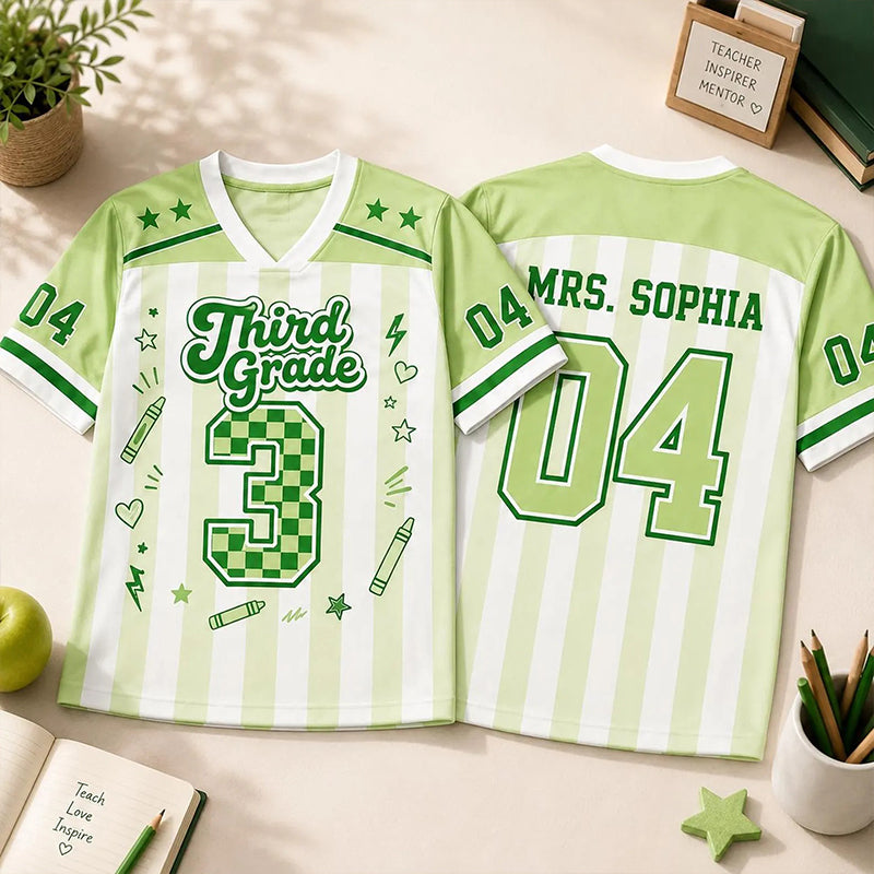 Personalized Grade Stripe Check Number Teacher Mesh Jersey