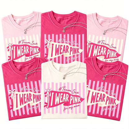 Personalized  Breast Cancer-Themed Pink Striped Design Teacher T-Shirt