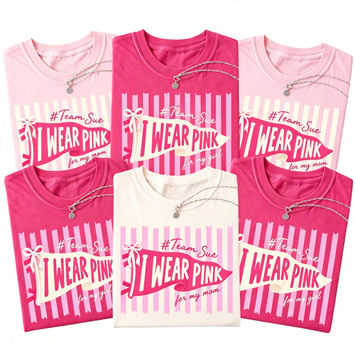 Personalized  Breast Cancer-Themed Pink Striped Design Teacher T-Shirt