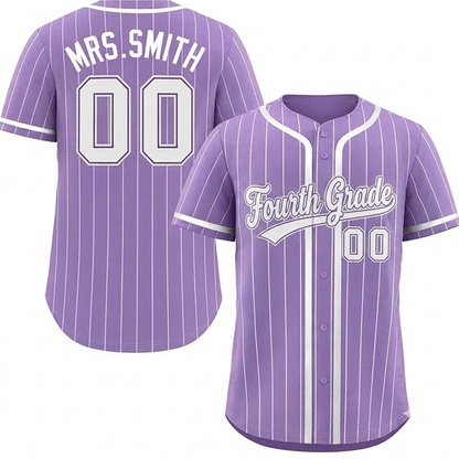 Personalized Grade And Name Striped Button Down Teacher Baseball Jersey