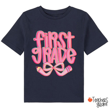 Personalized Grade Pencil Bow Cute Pink Fonts Class T-Shirt