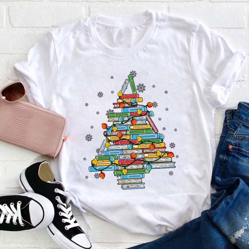 Christmas Books Tree Teacher T-Shirt
