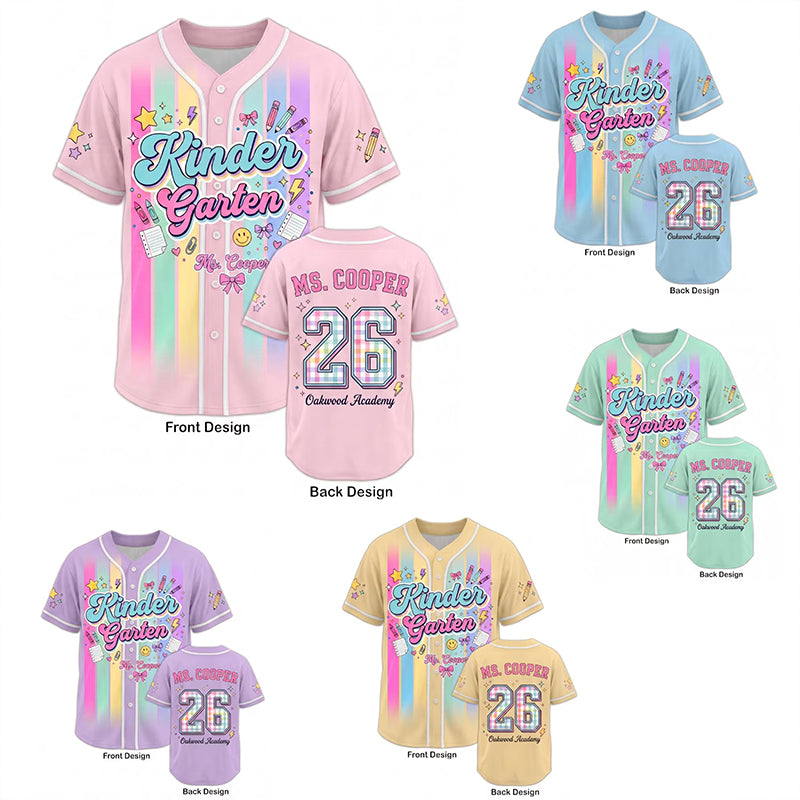 Personalized Grade And Name Colorful Stripes Teacher Baseball Jersey